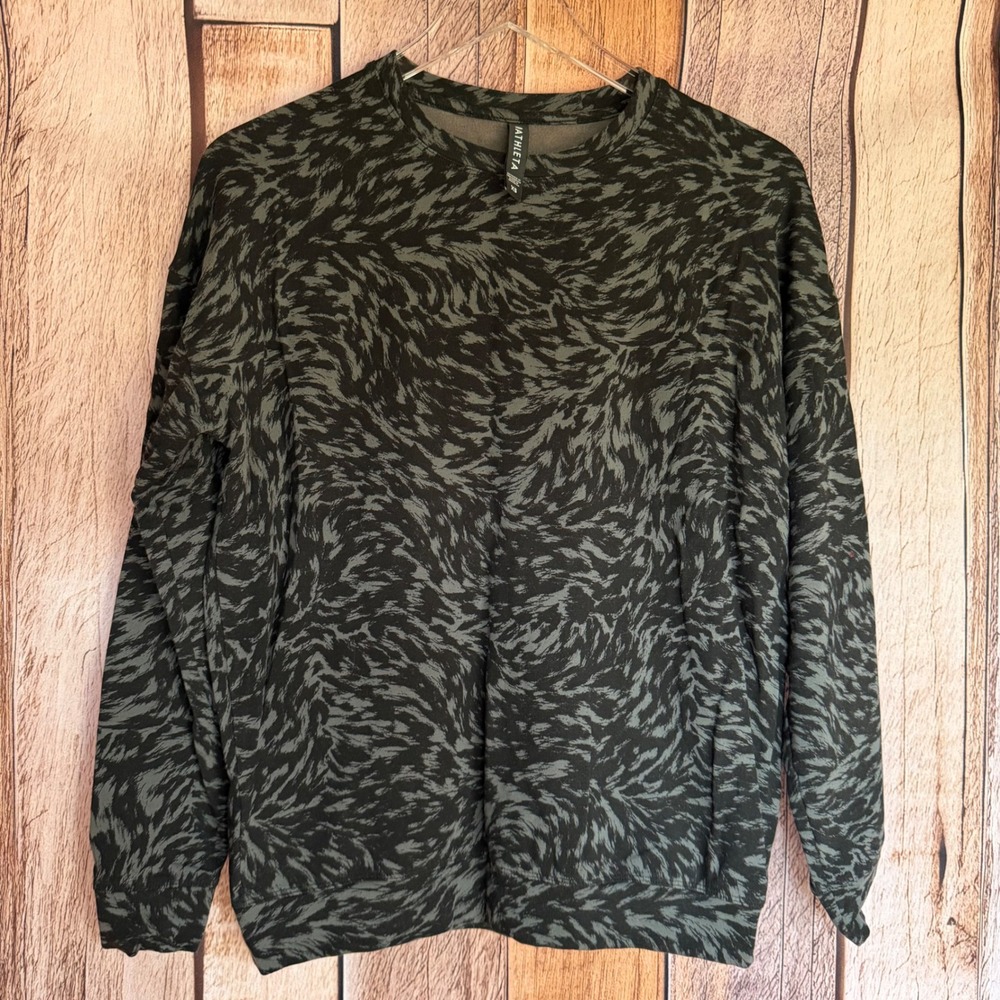 Athleta Studio To Street Black Lynx Printed Pullover Sweatshirt‎ Athleisure XS